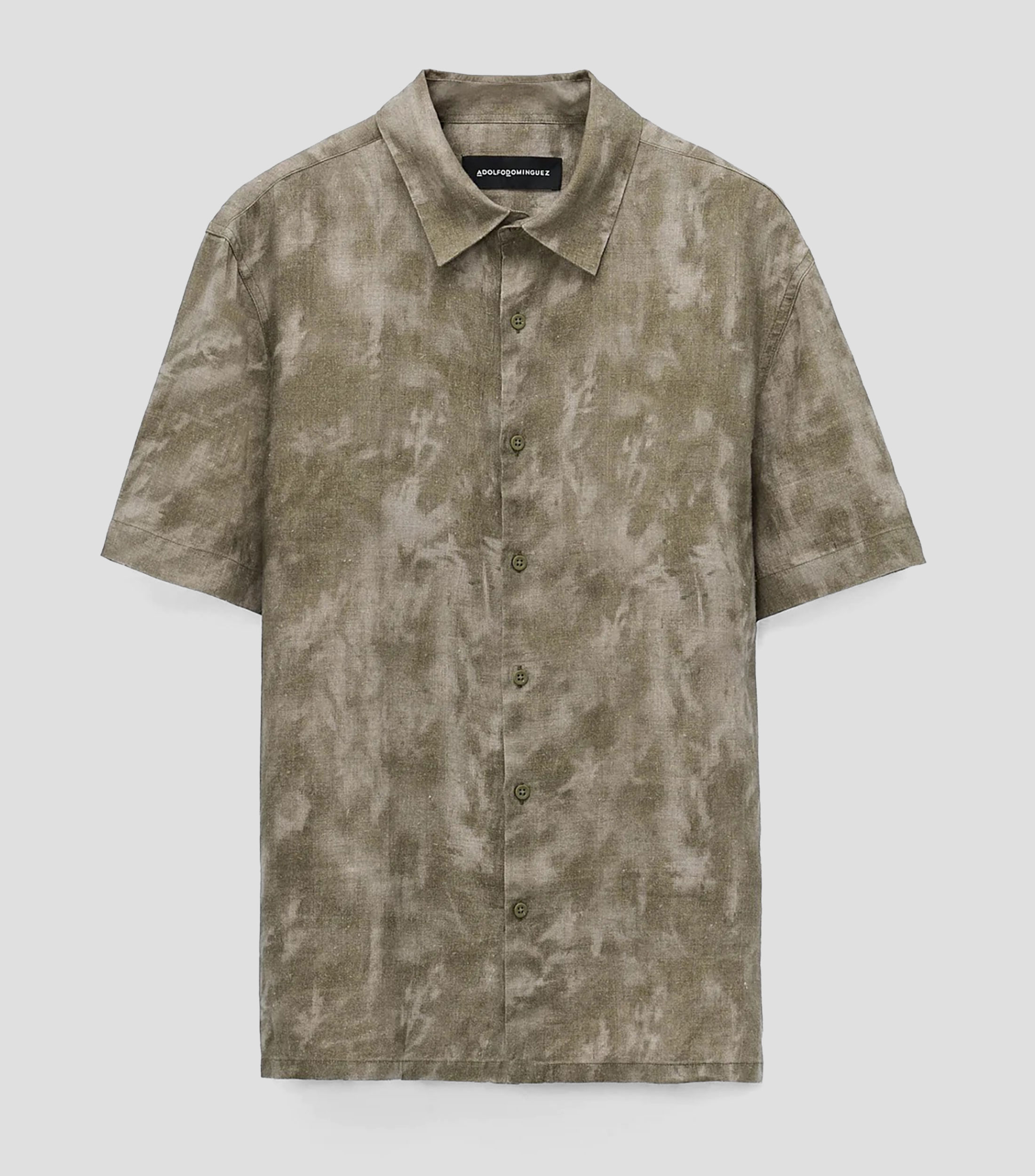 Camisa jaspeada en lino manga corta Hombre